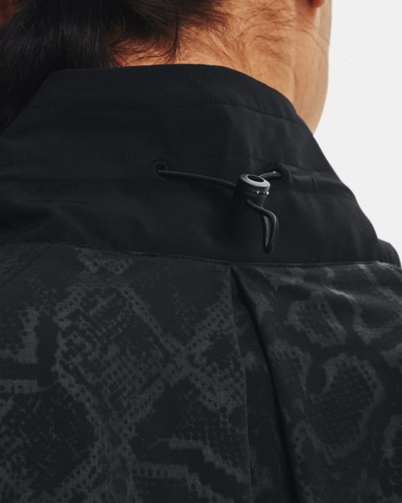 Damen UA RUSH™ Oberteil aus Webstoff mit durchgehendem Zip und Aufdruck, Black, pdpMainDesktop image number 3
